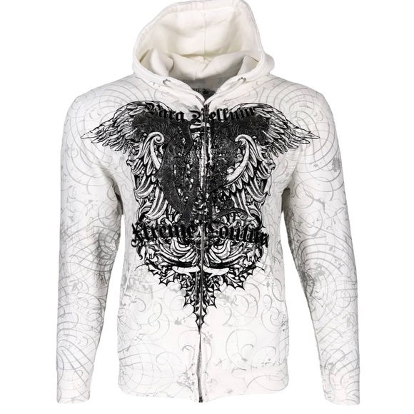 Xtreme Couture by Affliction Men's Zip Up Sweatshirt Hoodie Cast Iron Wings Bike - Picture 4 of 15
